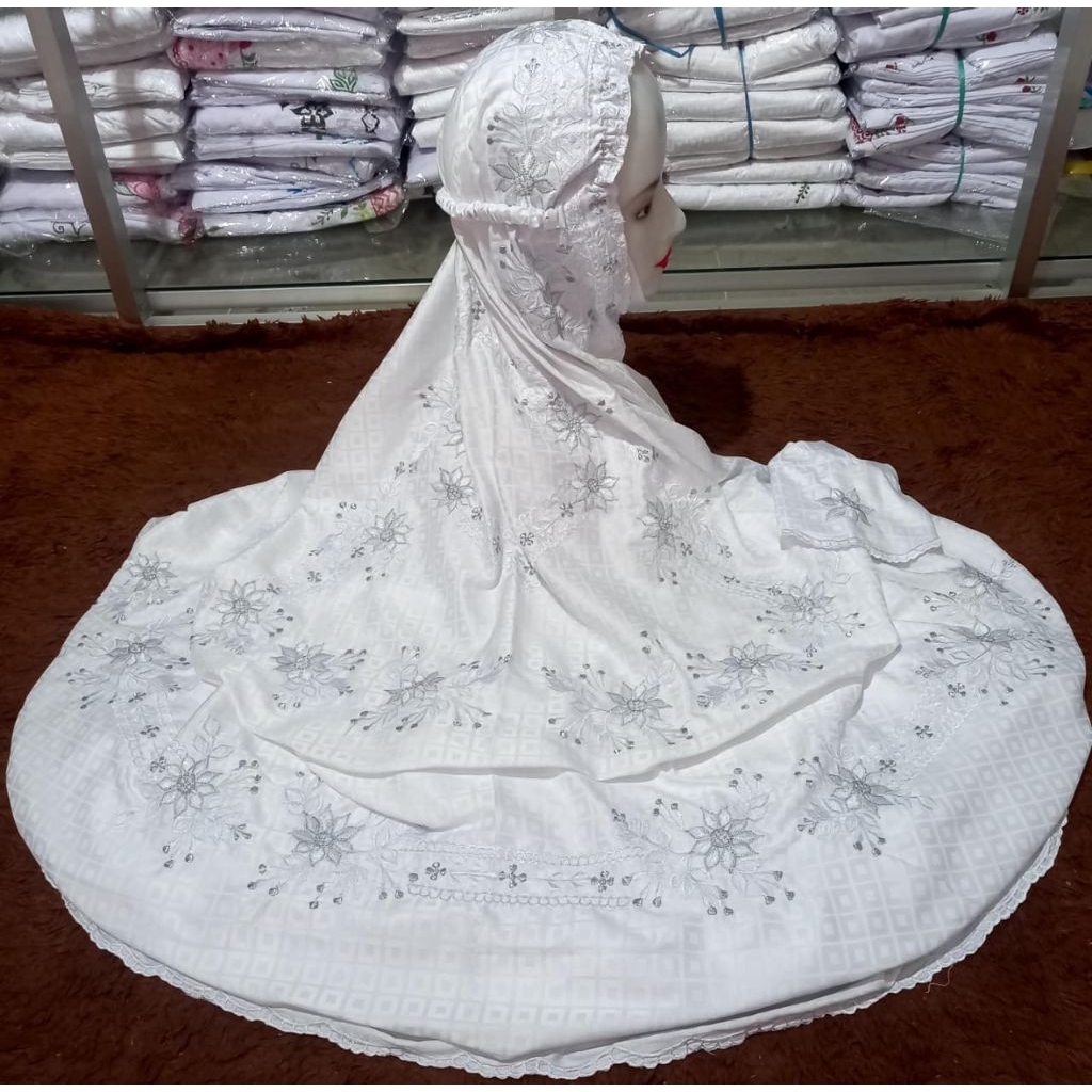 MUKENA TERUSAN BORDIR PUTIH MEWAH Mukena mahar