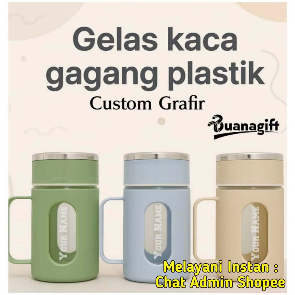 Mug Cantik Gelas Kaca Import Import Tumbler Glass Botol Minum Air Panas Dingin - Free Grafir - Buana