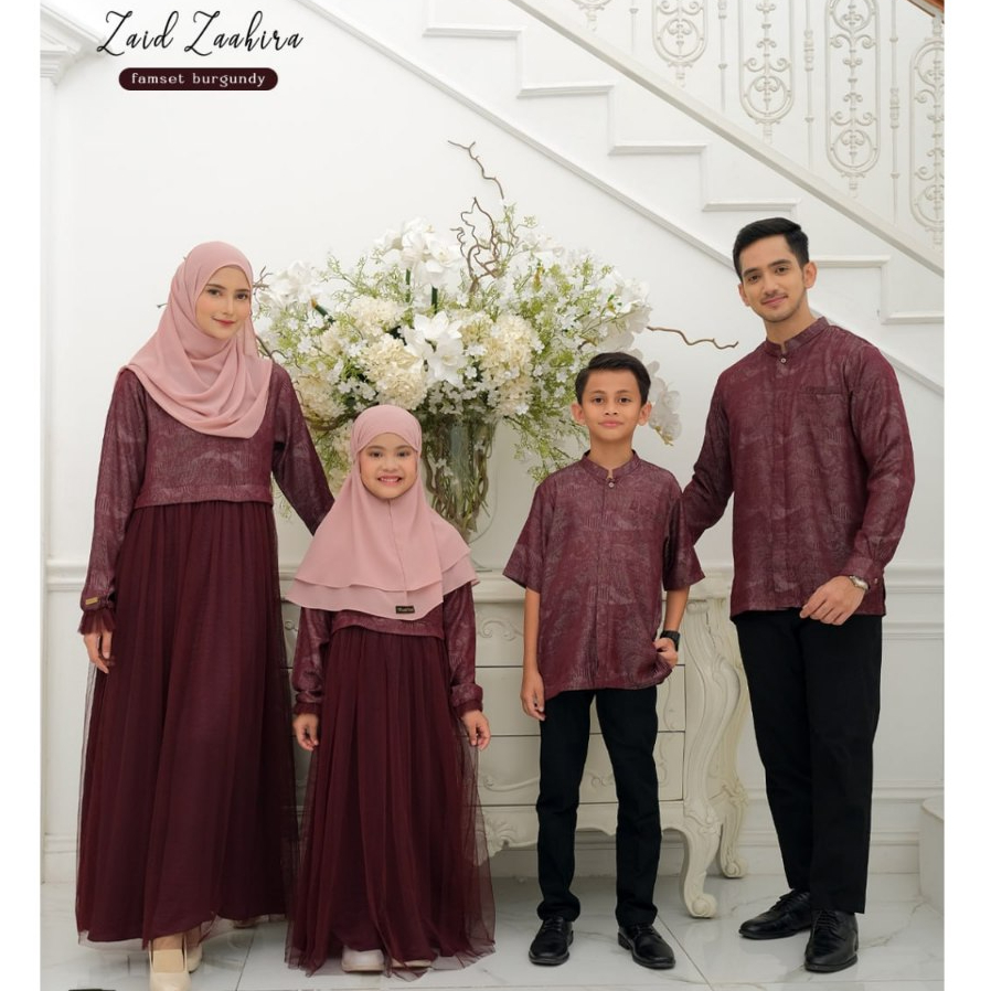 RISKIRICH Sarimbit Zaid Zaahira Burgundy | Seragaman Keluarga Pesta Kondangan Elegan
