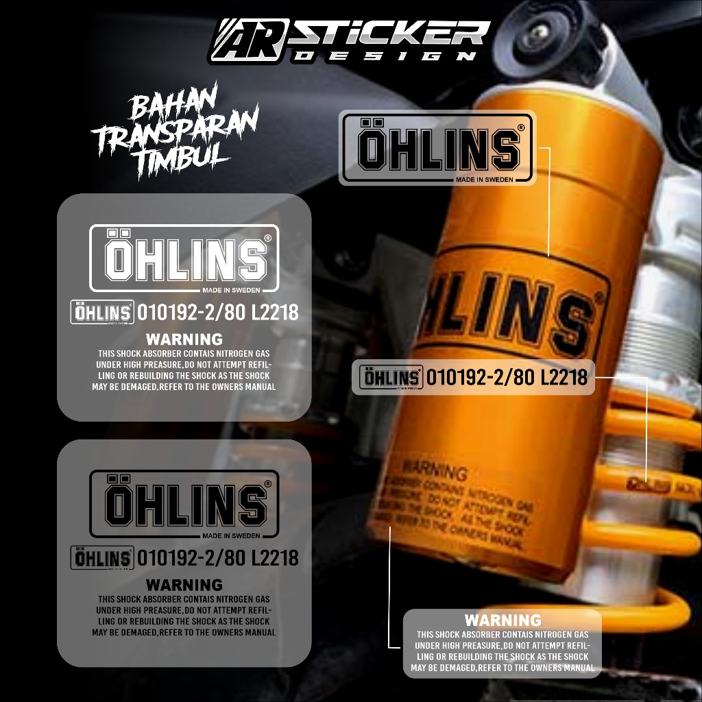 AR Store DTF UV Transparan Timbul OHLINS - Stiker Ohlins Shock Tabung Bawah Original
