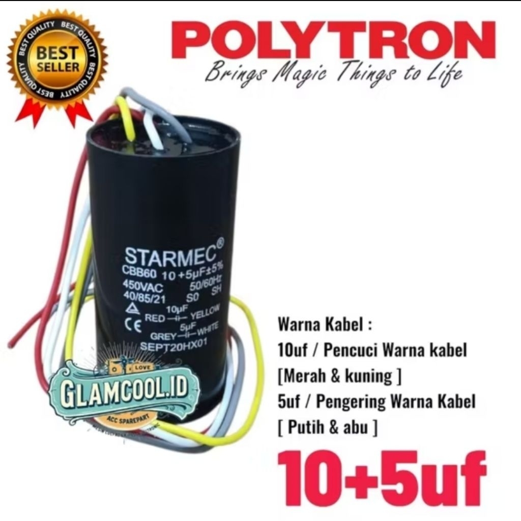 Kapasitor Mesin Cuci Polytron 2 Tabung pwm1368