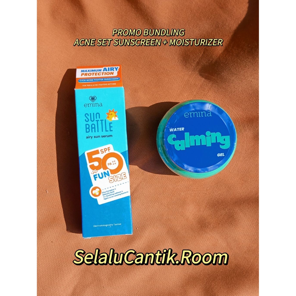 PROMO BUNDLING ACNE SET EMINA CICA ACNE FIGHTER SUNSCREEN 20ML + EMINA WATER CALMING GEL 30GRAM MENG