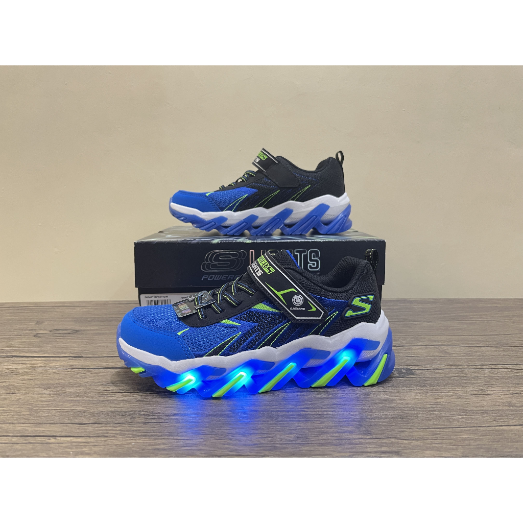 Sepatu Slip On Casual anak Skechers S Lights Mega Surge 2.0 Black Blue Lime 400165L/BBLM Original
