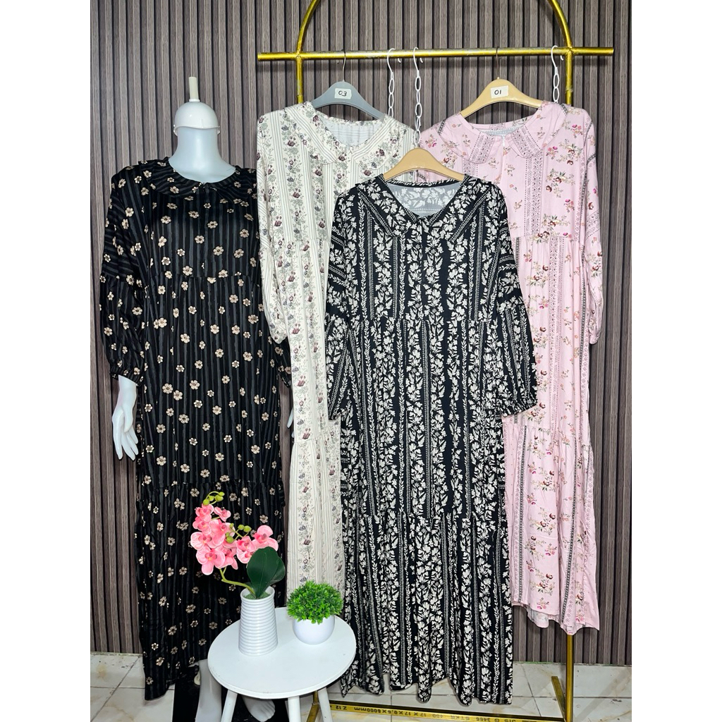 GAMIS KERAH Ld 120/ Gamis kekinian/Lengan balon