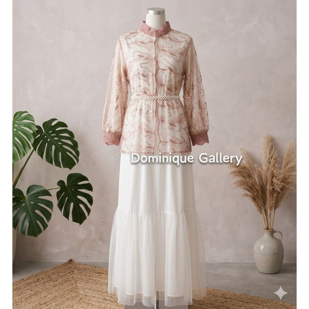 gamis dress pinky Mauren Korean style kondangan mewah