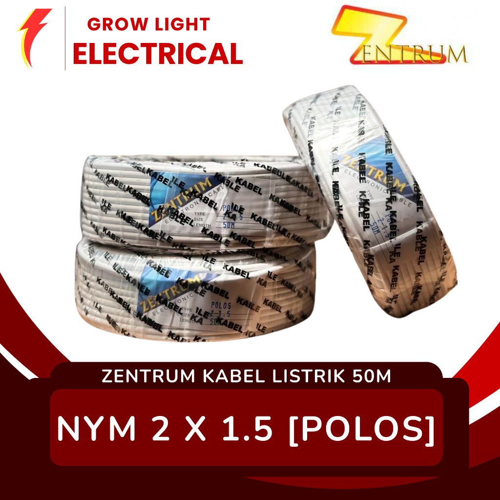 ZENTRUM Kabel Listrik NYM Polos 50 Meter 2x1.5 ORIGINAL ZENTRUM