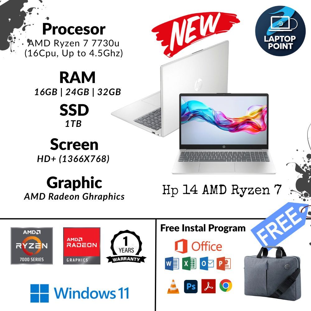 Laptop Baru Hp AMD RYZEN 5 7520u & Ryzen 7 7730u - TouchScreen & Non TouchScreen 32/1TB