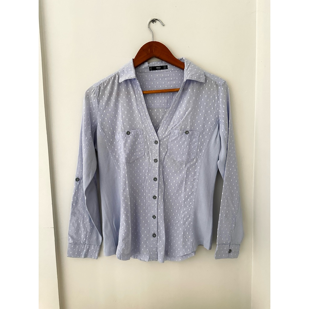 (pl) mango kemeja shirt woman biru muda longsleeve