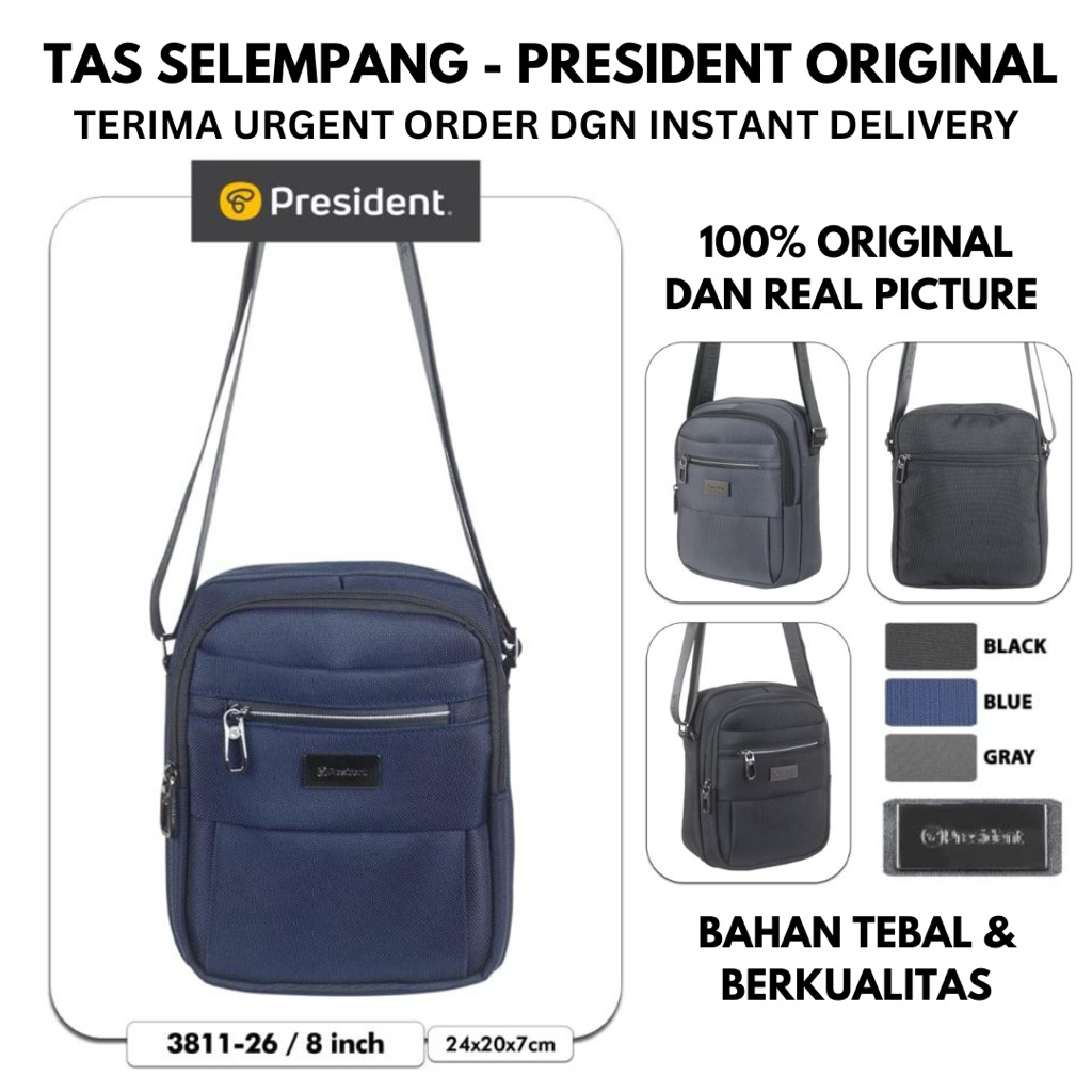 SLING BAG TAS SELEMPANG PRESIDENT ORIGINAL - TAS SELEMPANG PRIA TRENDY (3811)