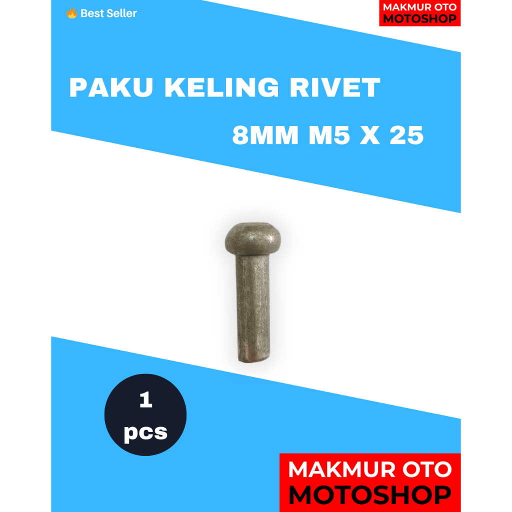 1 pcs Paku Keling 8x25 Besi – Rivet M8x25 / Paku Keling Besi 8mm Universal