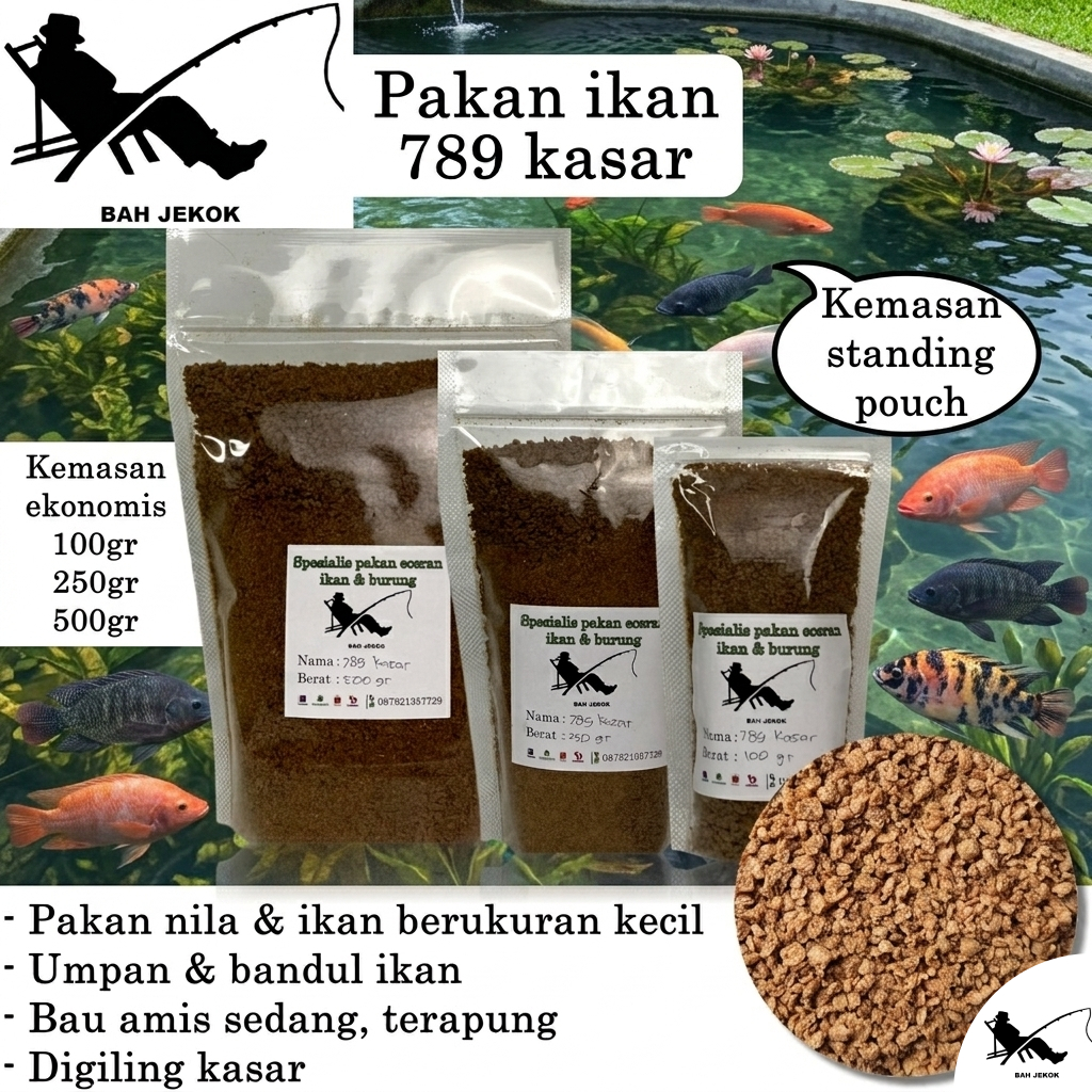 Pelet 789 Kasar Pakan Ikan Kecil Bibit Nila Burayak Cupang Koi Guppy (500gr).
