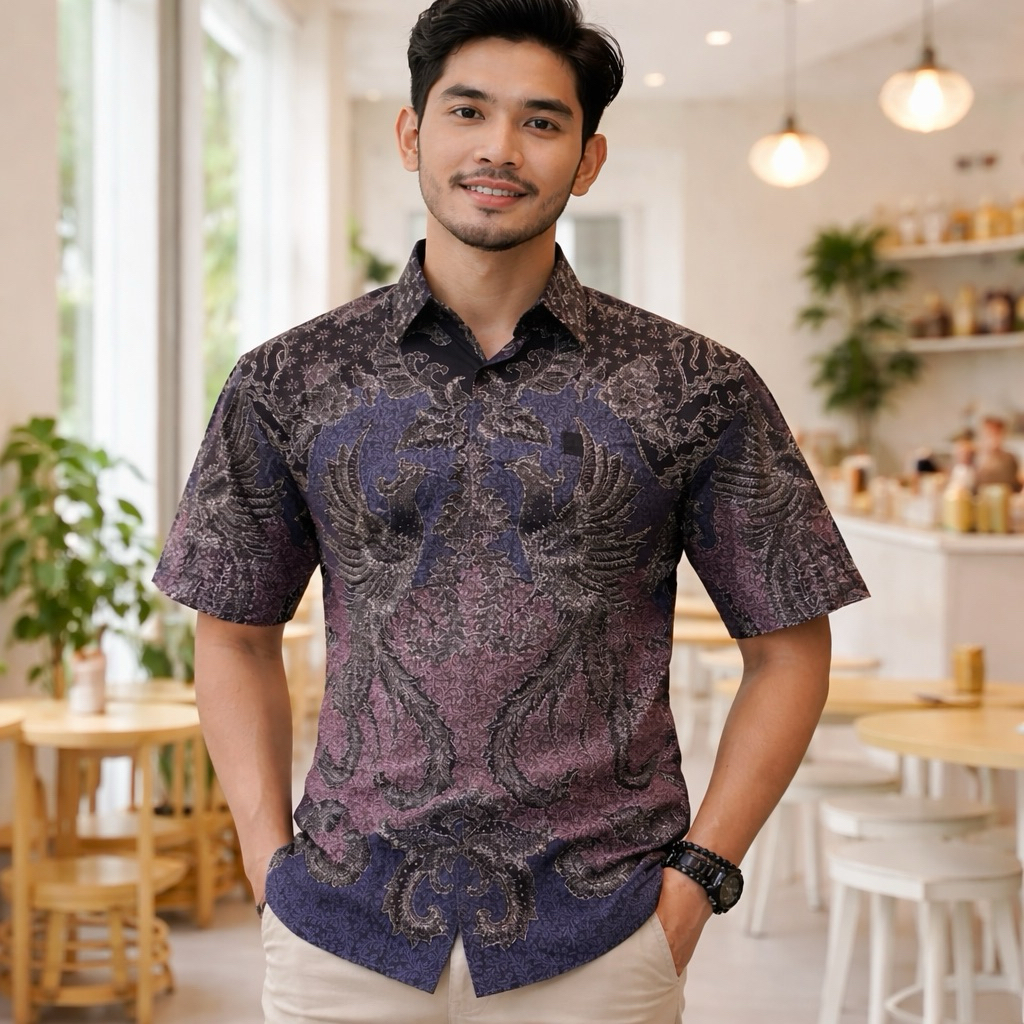 Kemeja Hem Batik Tulis Pria Lengan Pendek