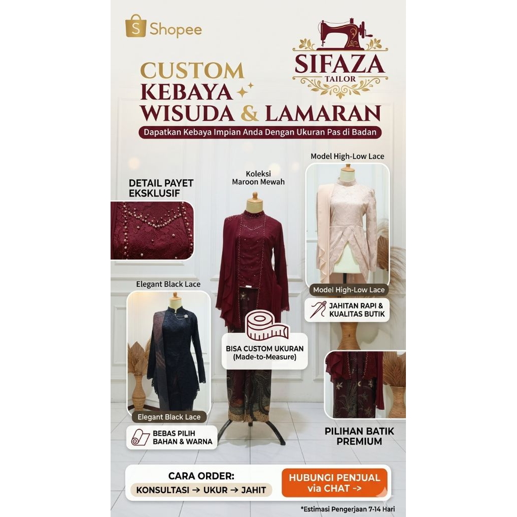 JAHIT set KEBAYA,WISUDA&LAMARAN