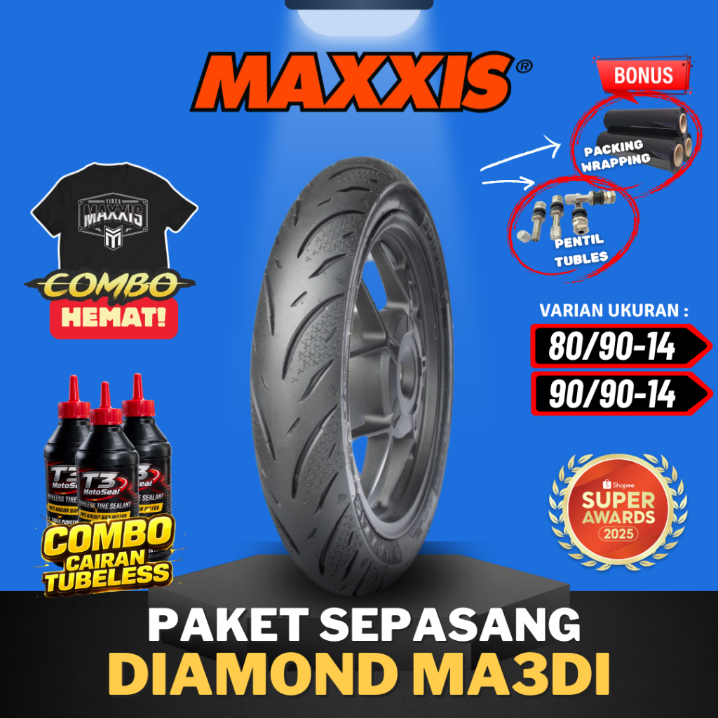 [NEW MAXXIS PAKET SEPASANG] BAN MAXXIS DIAMOND MA-3Di TUBELESS RING 14 ( 80/90-14 / 90/90-14 ) BAN M