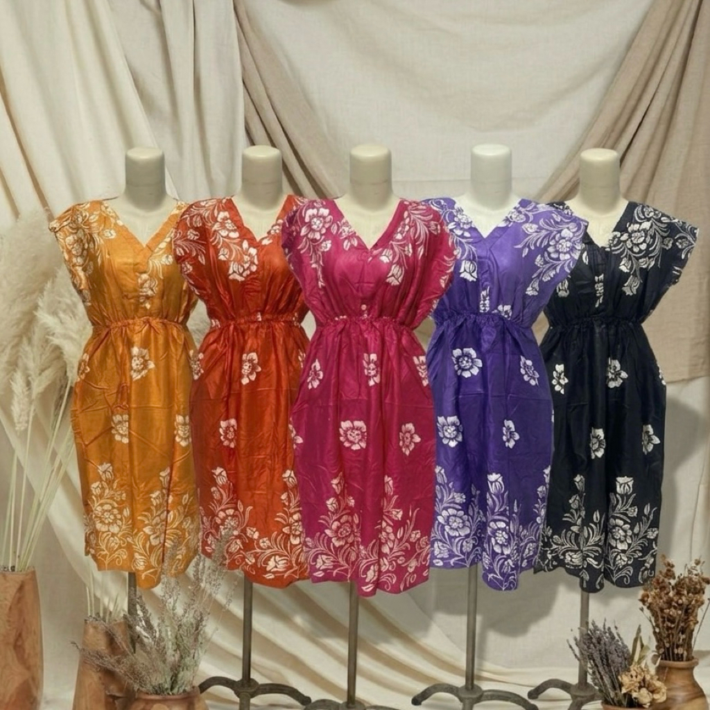 Daster Manohara Bali Kimono Tali Rayon Premium Adem Nyaman Leher Kerah Vneck Daster Dress Ibu Elegan