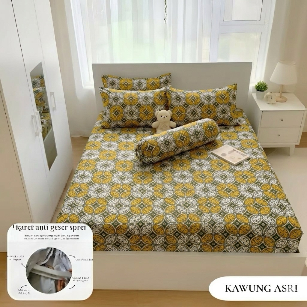 sprei batik motif jadul tinggi 40 cm adem lembut halus free karet anti geser