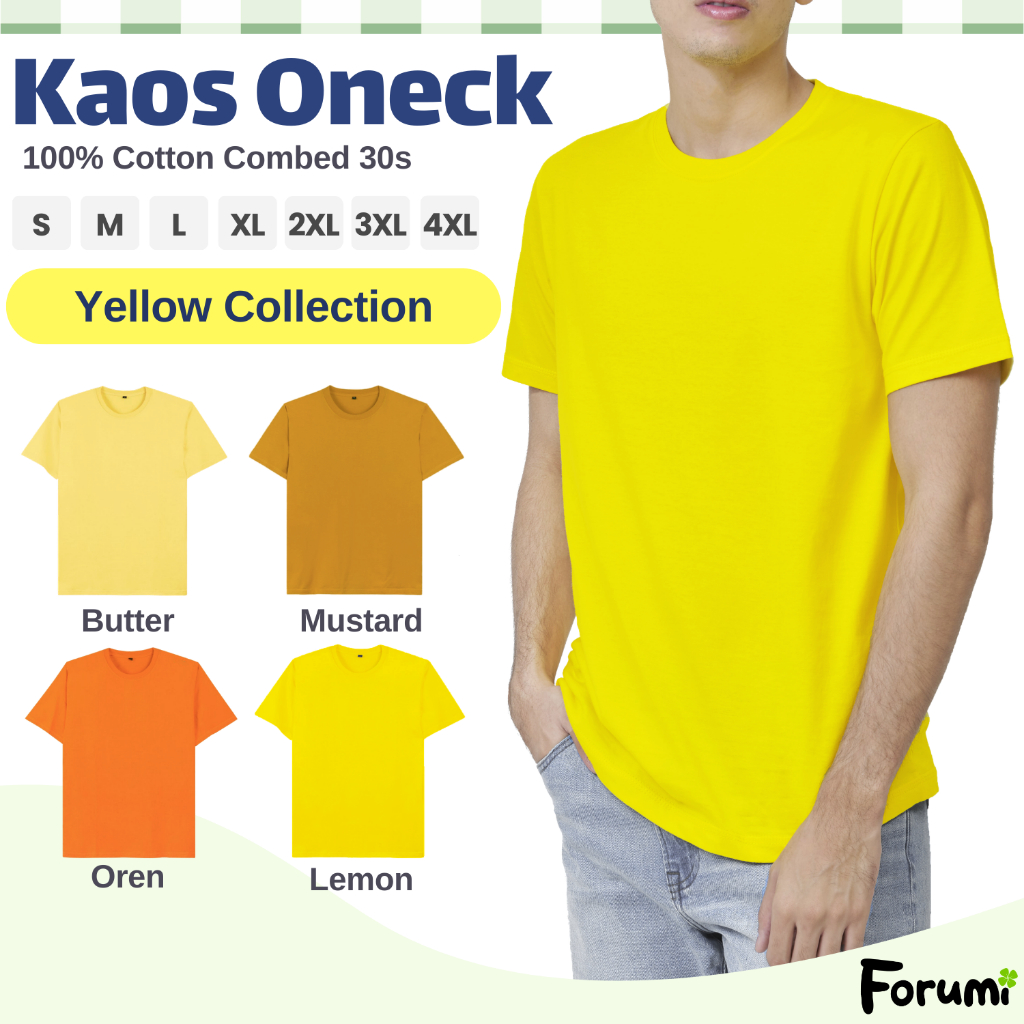 Kaos Polos Pria Katun Warna Butter Yellow Kuning Kenari Kuning Mentega Lemon Oren Orange Oranye Must