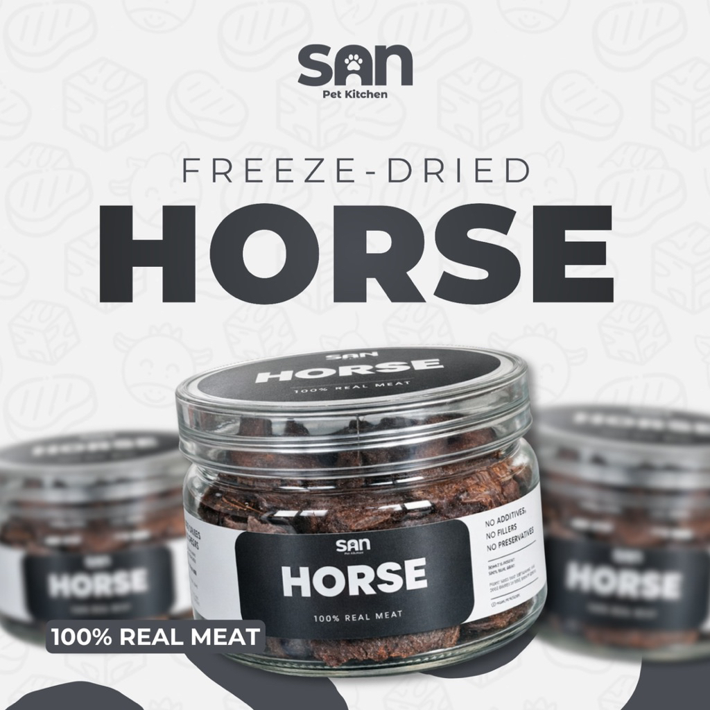 FREEZE DRIED HORSE DAGING KUDA SNACK ANJING KUCING BERKUALITAS 100% HOMEMADE INDONESIA SAN PET KITCH