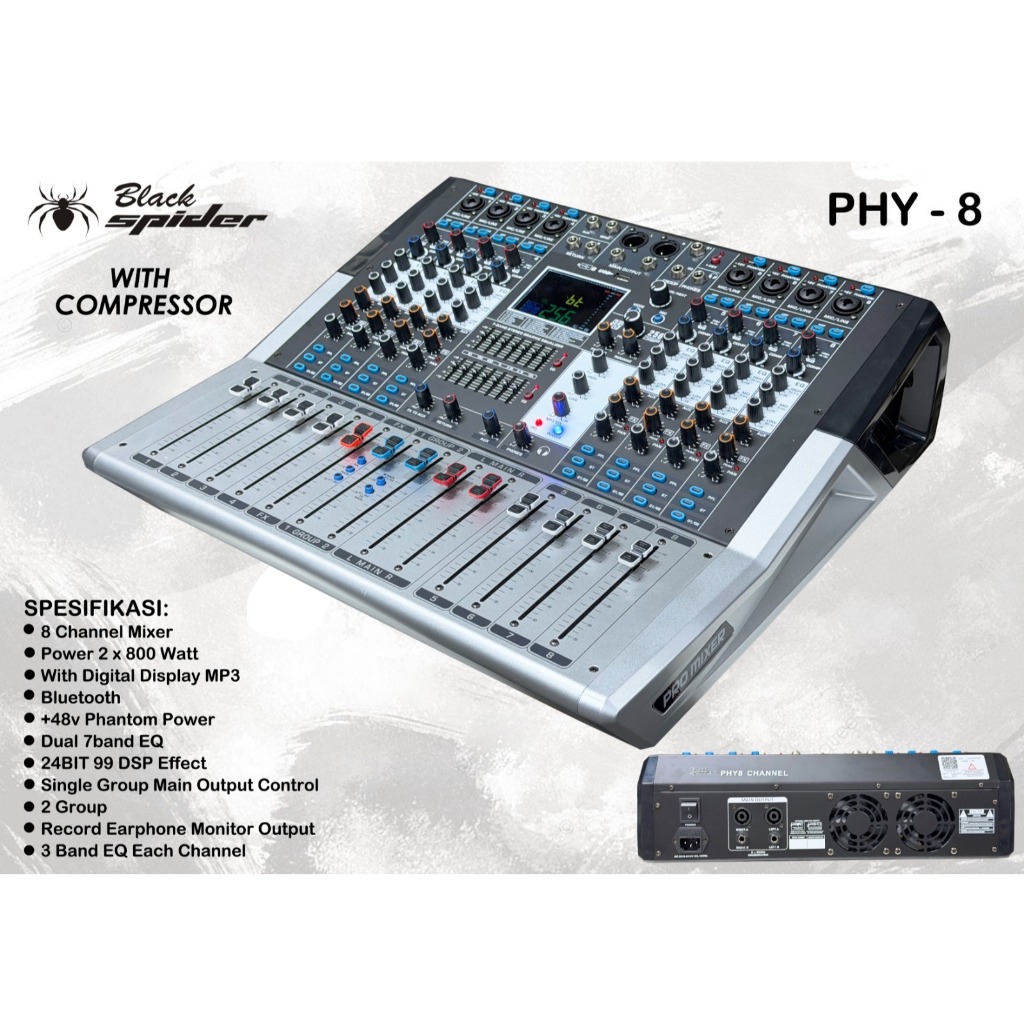 Power Mixer Black Spider PHY 8 Power Mixer 8 Channel Terbaru Power Mixer Black Spider