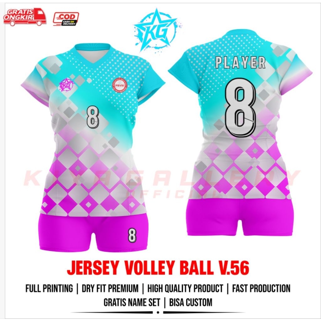 JERSEY BAJU VOLI WANITA V.56 FULL PRINTING GRATIS NAMA DAN NOMOR