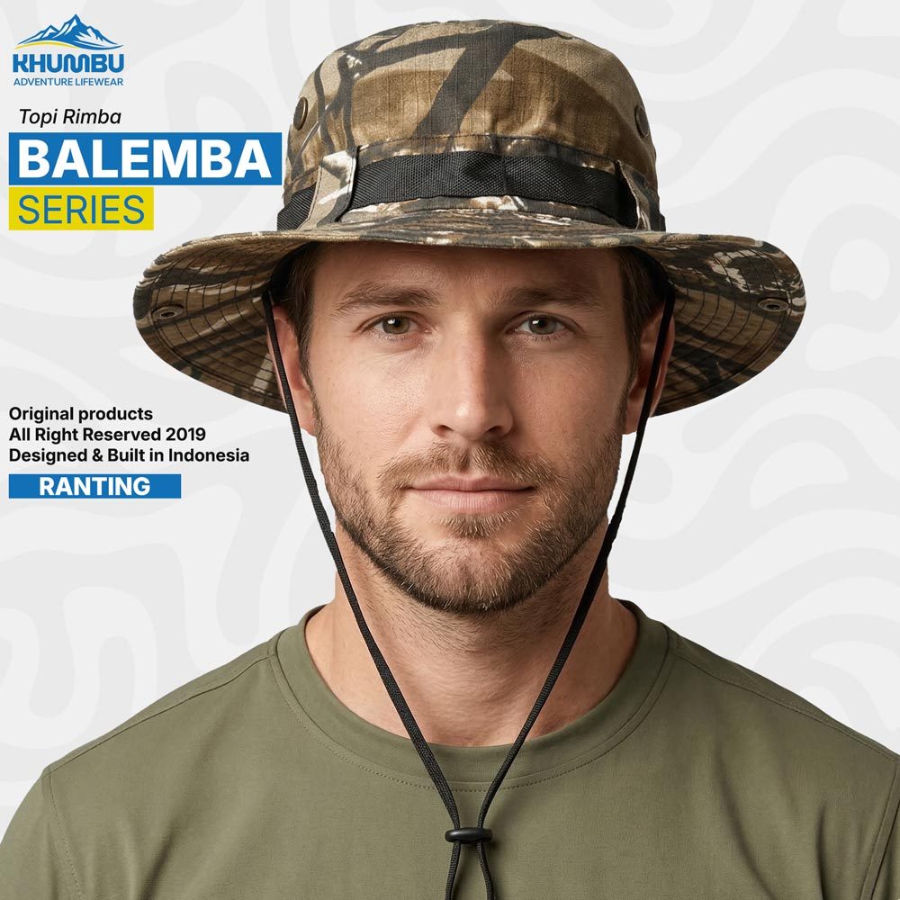 KHUMBU - Topi Hiking Balemba Series Motif RANTING | Topi Cowboy/Rimba Desain Premium | Jungle Hat