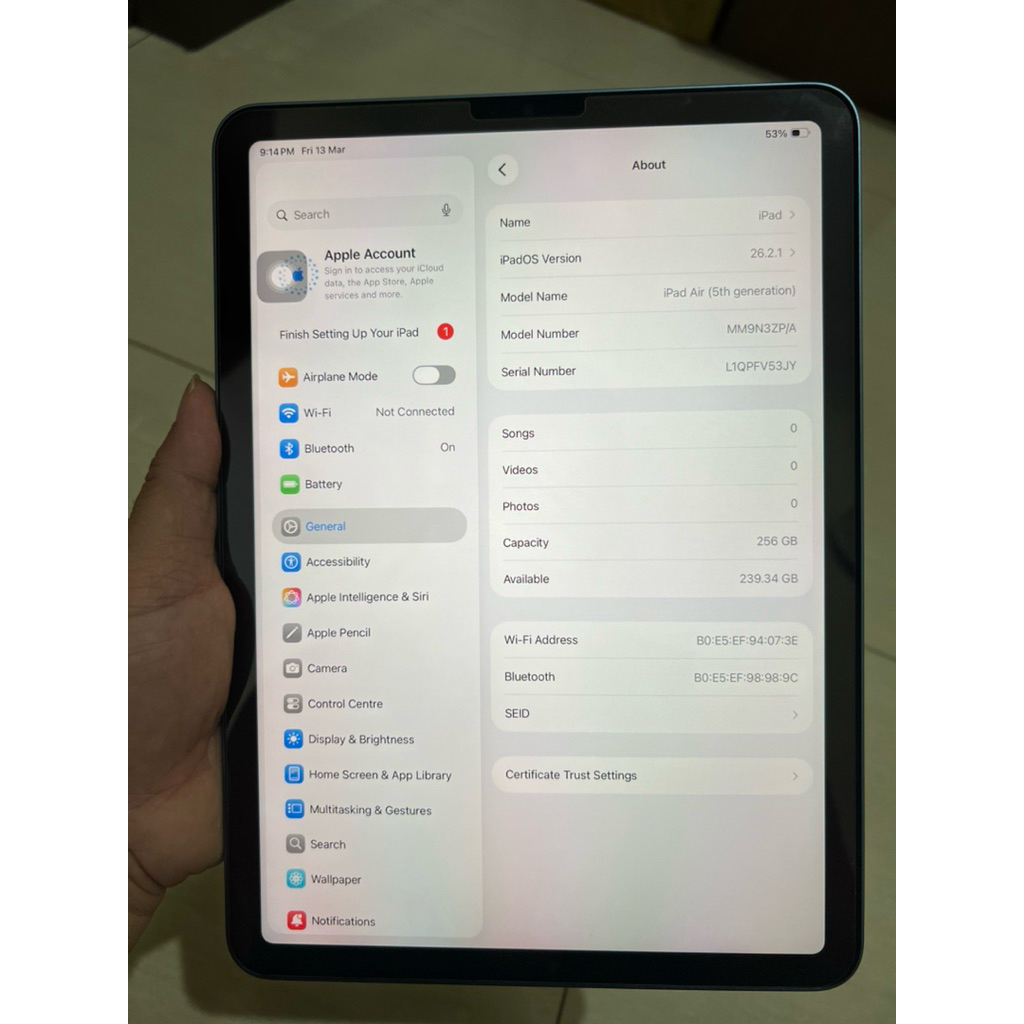 iPad Air 5 2022 M1 256GB Ex Inter Bekas Wifi Only