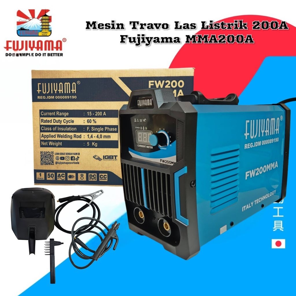 MESIN LAS INVERTER FUJIYAMA FW200 MMA 200A 900 WATT TRAFOLAS FUJIYAMA MMA200A MESIN LAS LISTRIK FUJI