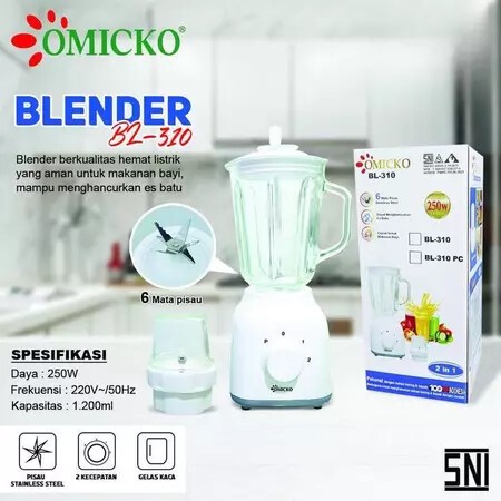 Blender Jus dan Buah Tabung Kaca 1 Liter Omicko BL-310