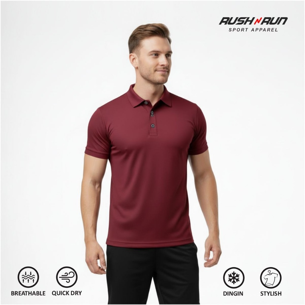 Rush n Run Baju Olahraga Kerah Polo Shirt Kaos Essentials Dry Fit Sporty