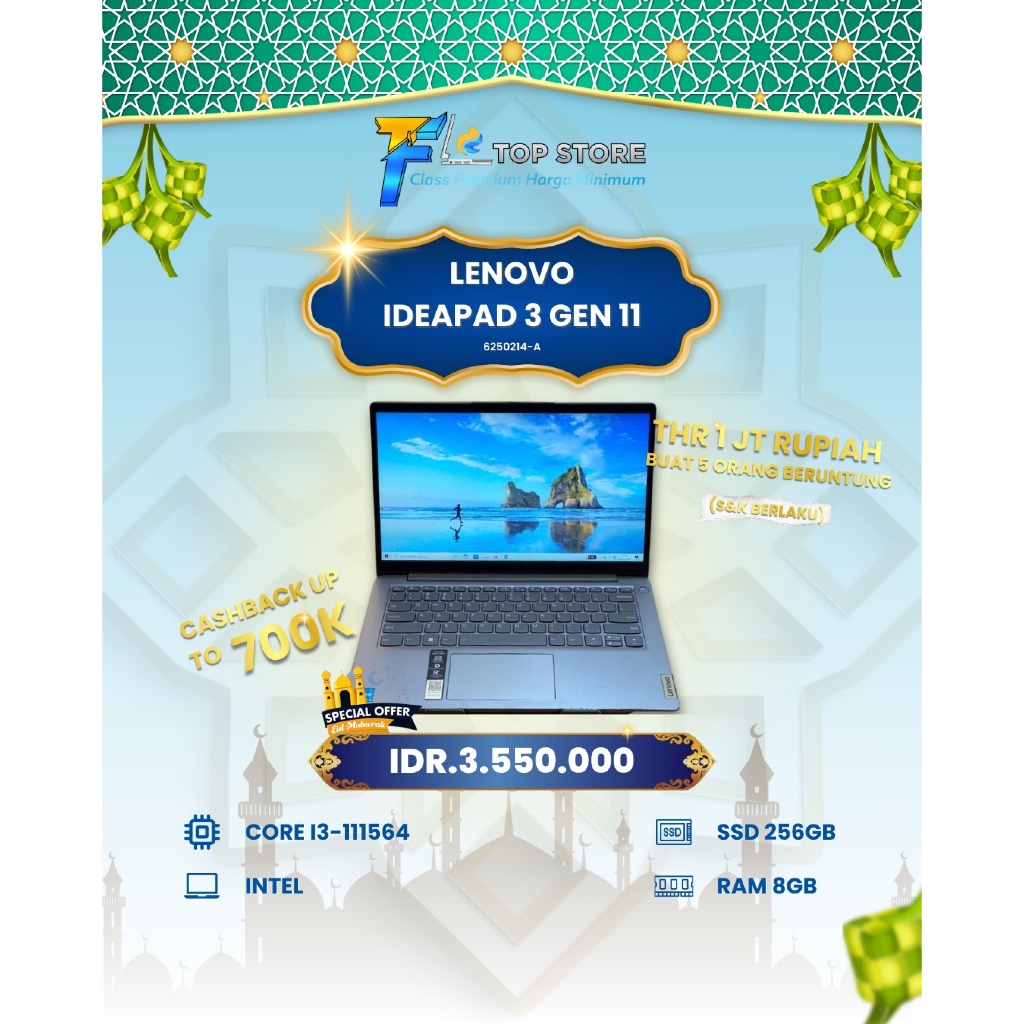 LAPTOP LENOVO IDEAPAD 3 CORE I3 GEN 11 SSD 256/8GB