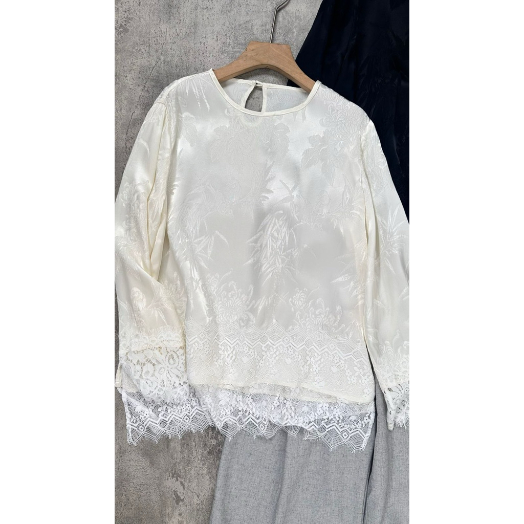 Atasan satin wanita import Blouse satin emboss premium