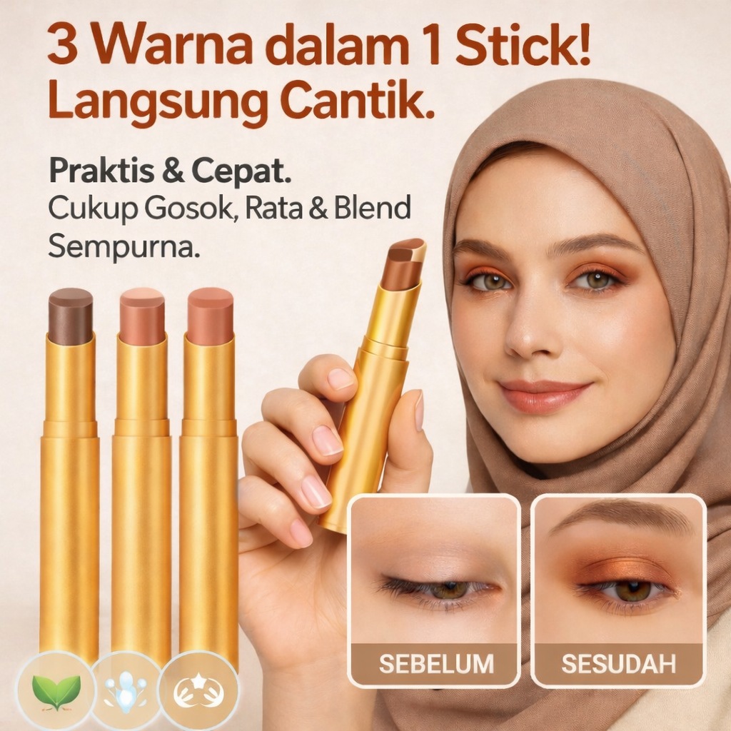 Waterproof Stik Eyeshadow Tiga Warna Dengan Glitter Gradien/Stik Eyeshadow 3 Warna Gradien Matte Kil