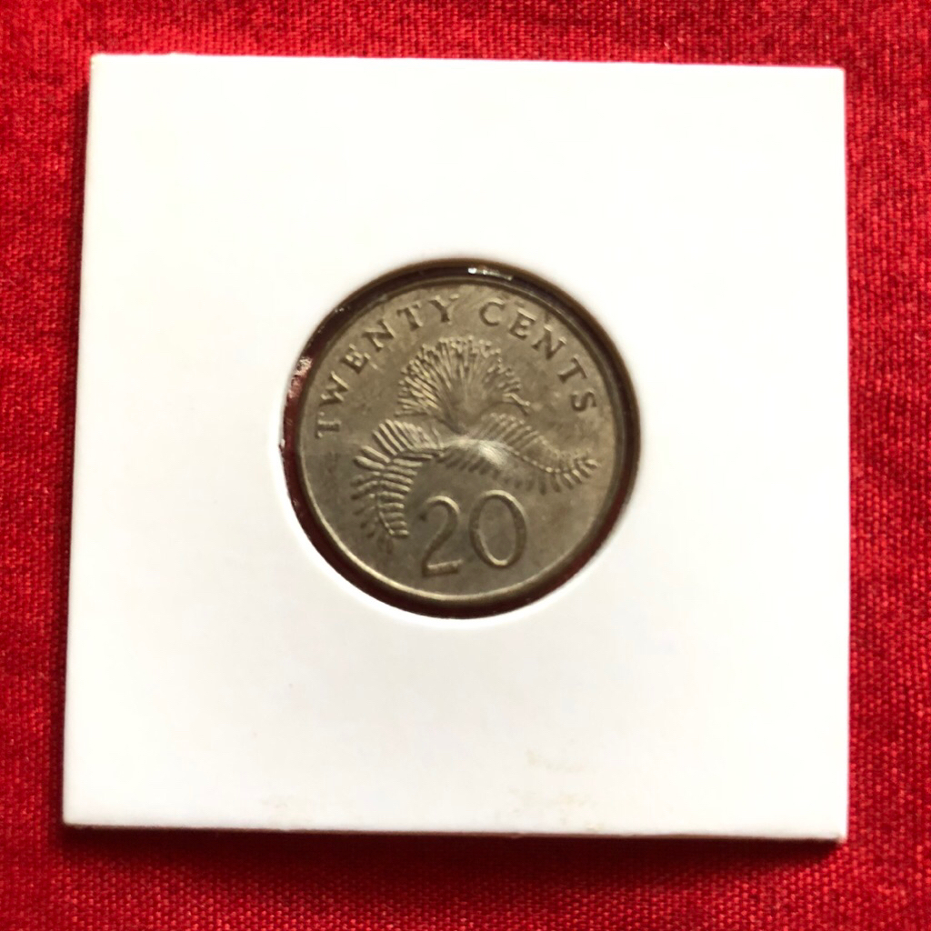 Uang koin Kuno Asing Singapura 20 Sen Tahun 1986 Original Sudah Holder Koleksi Nostalgia