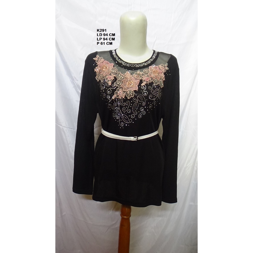 Atasan Lengan Panjang K291 Aksen Tile Transparan – Blouse Bordir Floral