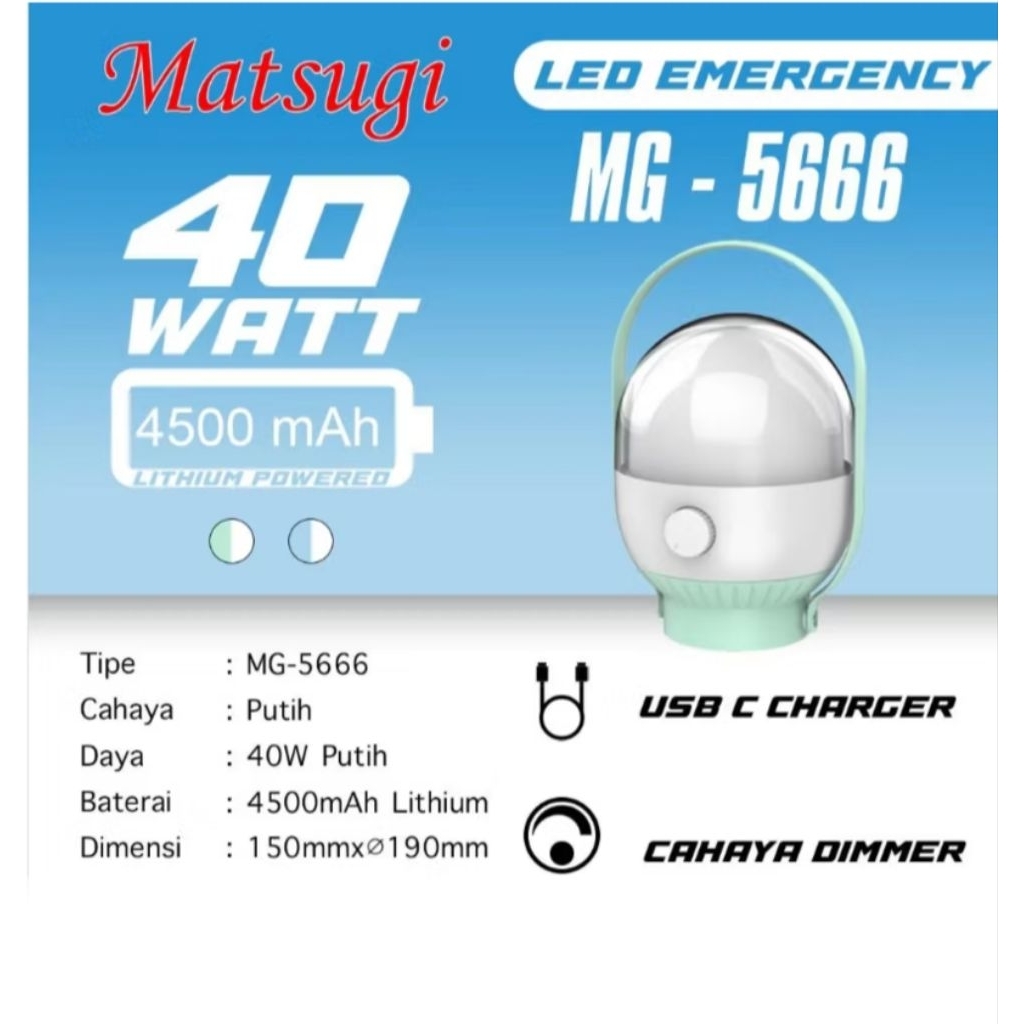 MATSUGI LAMPU LED EMERGENCY TABUNG MG5666 MG 5666 LAMPU DARURAT DIMMER 40W 40WATT 40 WATT CHARGER TY