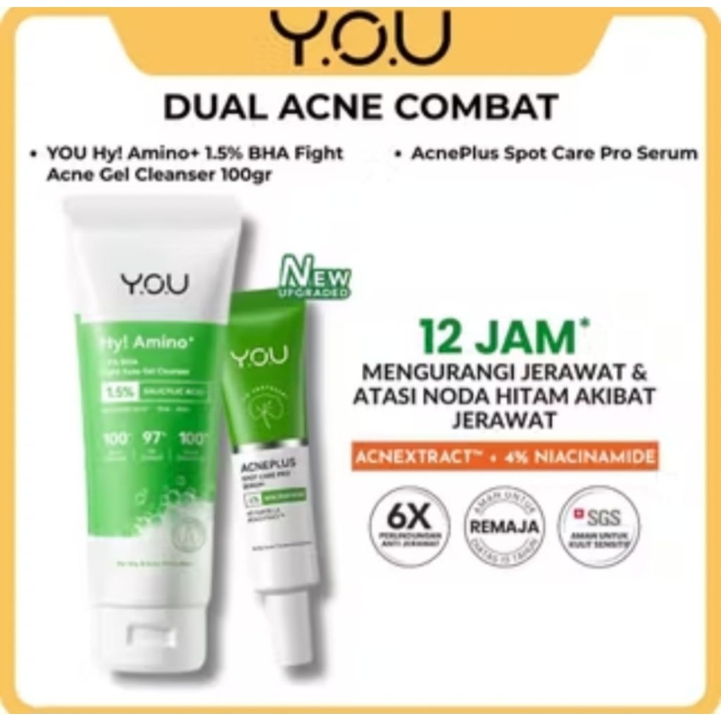 YOU Acne Bundling 2in1 Hy Amino Anti Acne Facial Wash + Acne Plus Spot Care | Kulit Berjerawat
