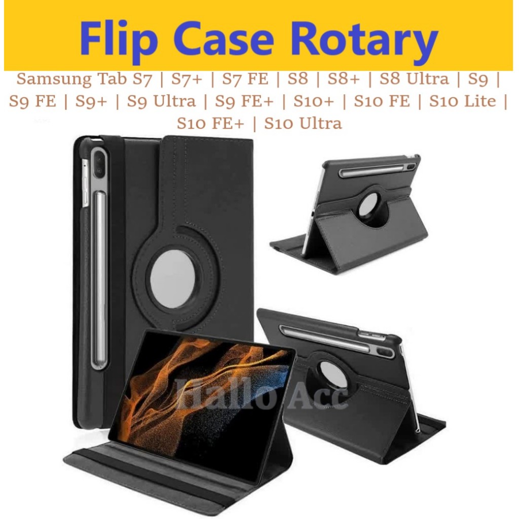 Case SAMSUNG TAB S7 FE / Casing SAMSUNG TAB S7 S8 S9 S10 FE PLUS ULTRA Sarung Rotary Leather