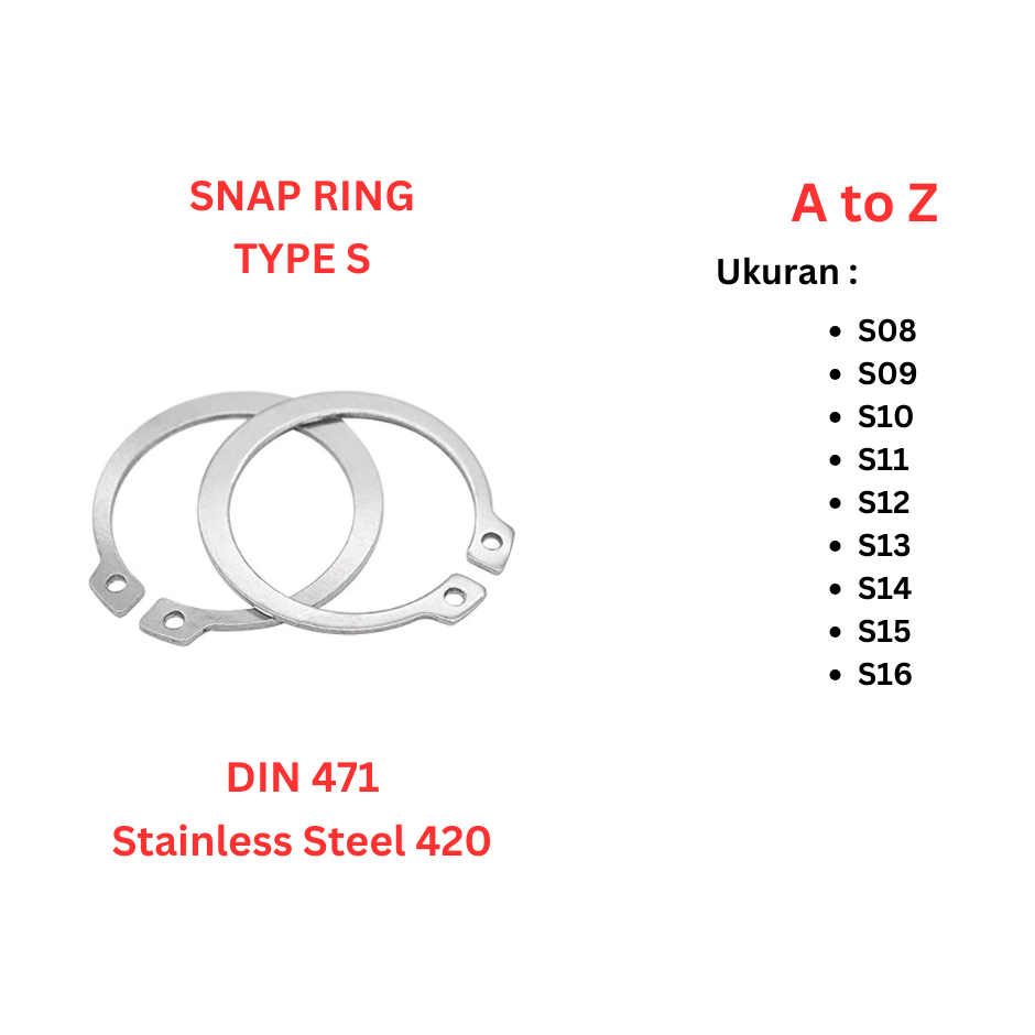 Snapring SS 420 Type S 8 / 9 / 10 / 11 / 12 / 13 / 14 / 15 / 16 Stainless Steel / Snap Ring / Extern