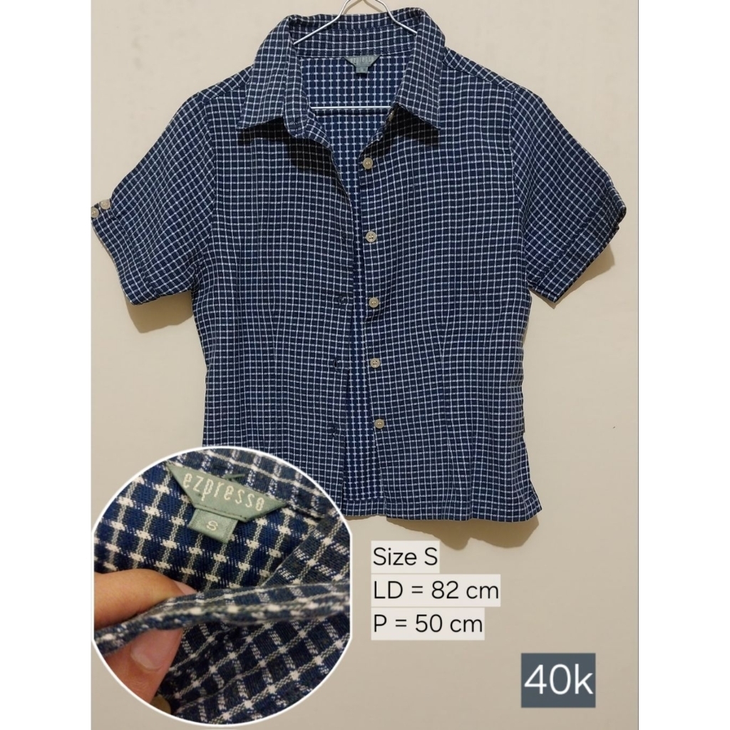Kemeja Flanel Crop Wanita Kotak-kotak Navy "ezpresso" - pl