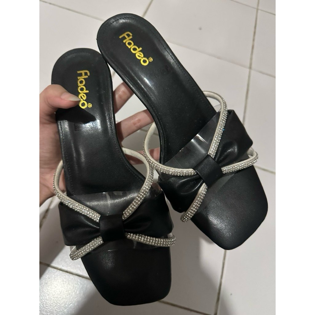 prelove sendal heels hak fladeo hitam uk 40 glitter