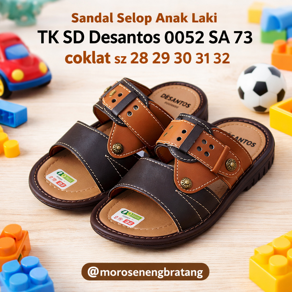 Sandal selop anak laki TK SD Desantos 0052 SA 73 coklat sz 28 29 30 31 32
