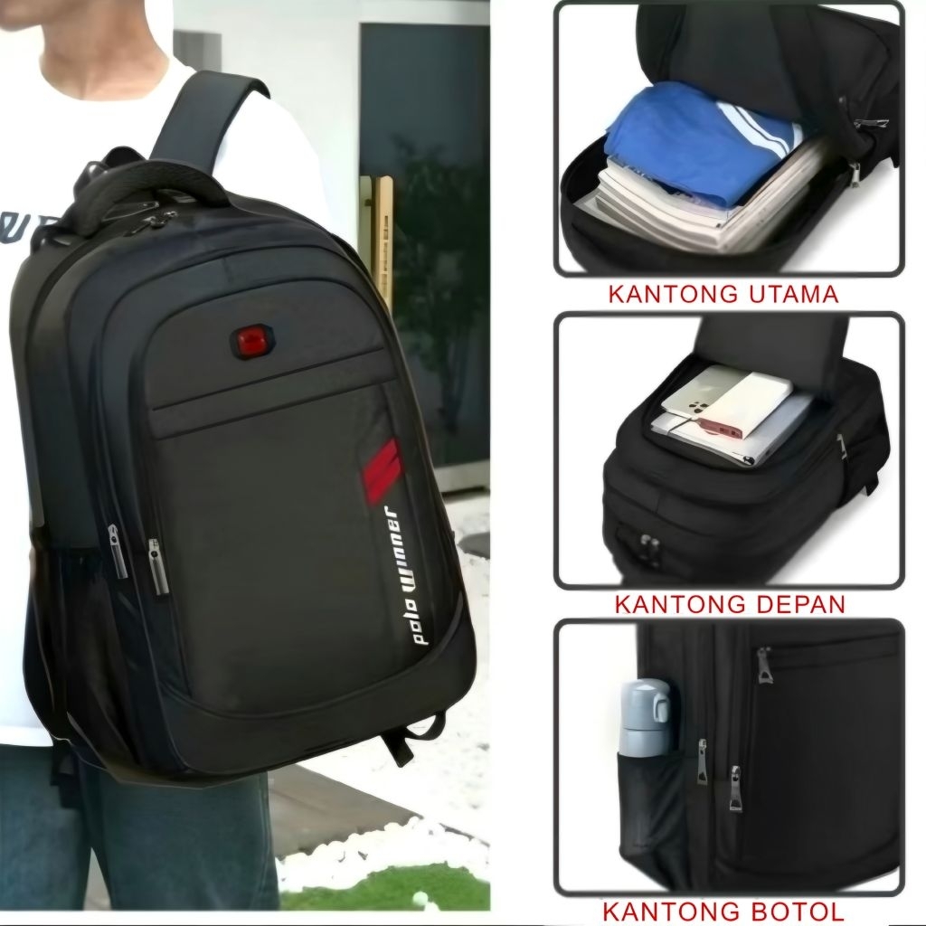 Tas Sekolah Pria Smp Sma Cowok Tas Punggung Ransel Laptop Pria Polo Winner 1274
