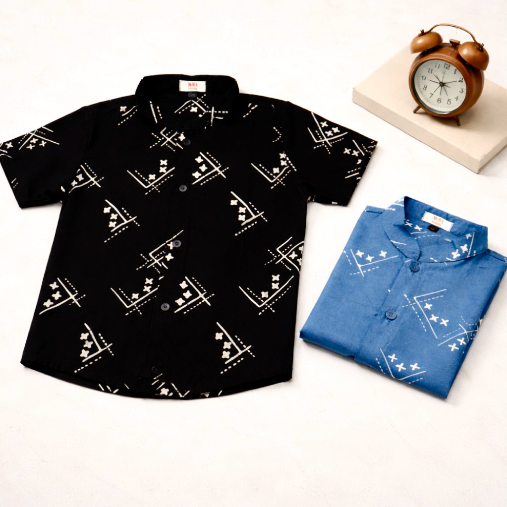 koko batik couple ayah anak denim, hitam