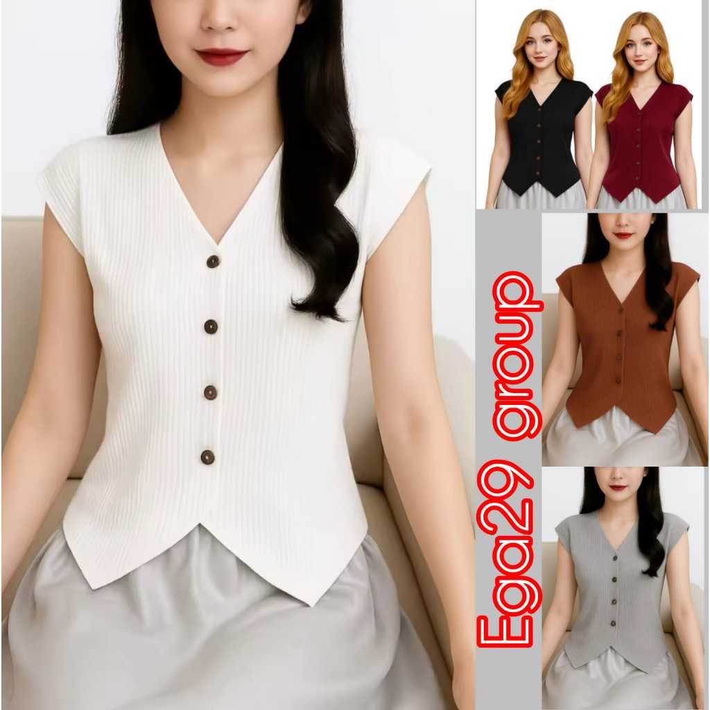 WHITE NEW VEST Atasan Wanita Terbaru Rompi Bahan Knit Condru Top Crop Outer