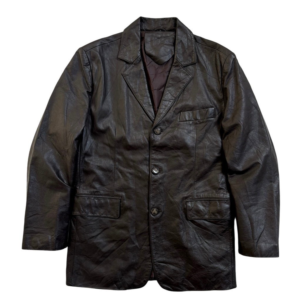 Vintage Black Leather Blazer Jacket - kulit asli - size M