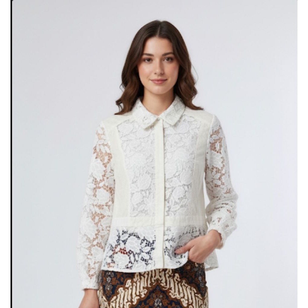 [Gaia Fashion Branded] - Atasan Kebaya Modern Brukat Lace Premium Outer - Blouse Kerah Vintage Elega