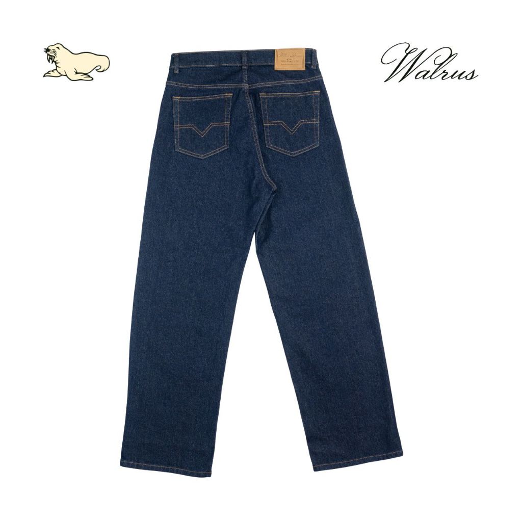 Walrus Signature Denim Pant Baggy Jeans Pria Indigo Blue with Leather Accent G80024N