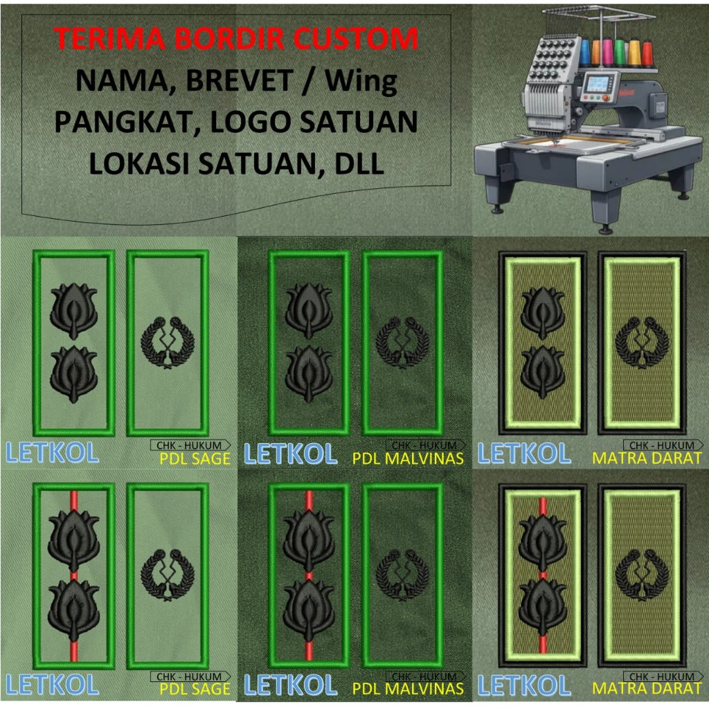 PATCH BORDIR brevet TNI TANDA PANGKAT PERWIRA PDH PDL TNI AD MALVINAS SAGE MATRA DARAT KOSTRAD EMBRO