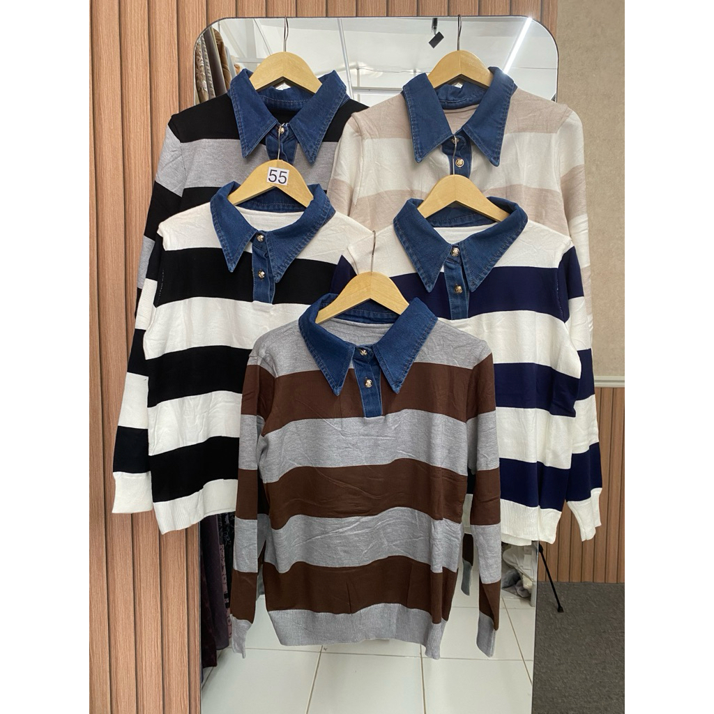 Atasan sweater liris import wanita mix jeans