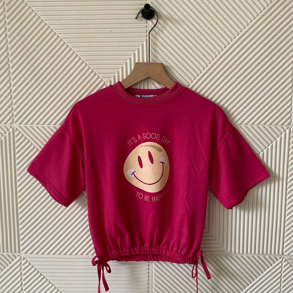 Shabhira - Atasan Kaos Anak Perempuan 2-9thn / Atasan Tali Serut Samping Lengan Pendek Sablon